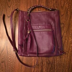Elliott Lucca Gwen Pebbled Leather Burgandy Crossbody Bag Vintage Old Money Gold